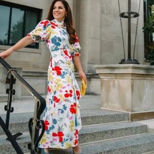 Rixo Target Floral Mock Neck Cascade Ruffle Dress Size 6